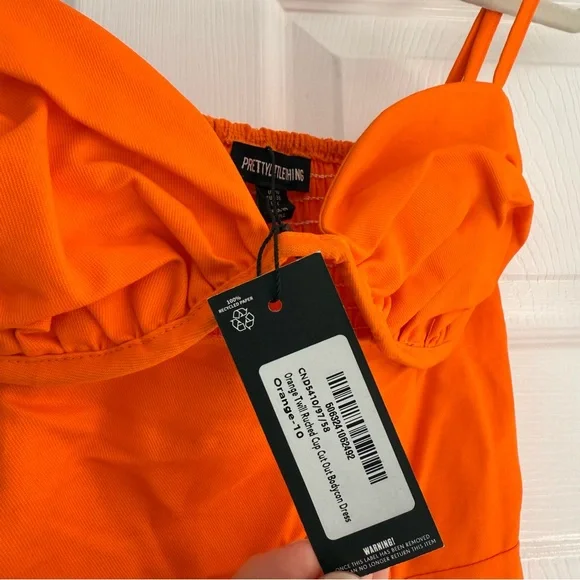 NWT PrettyLittleThing Orange Bodycon Mini Dress 6 Ruched Cup Cutout - Picture 4 of 8